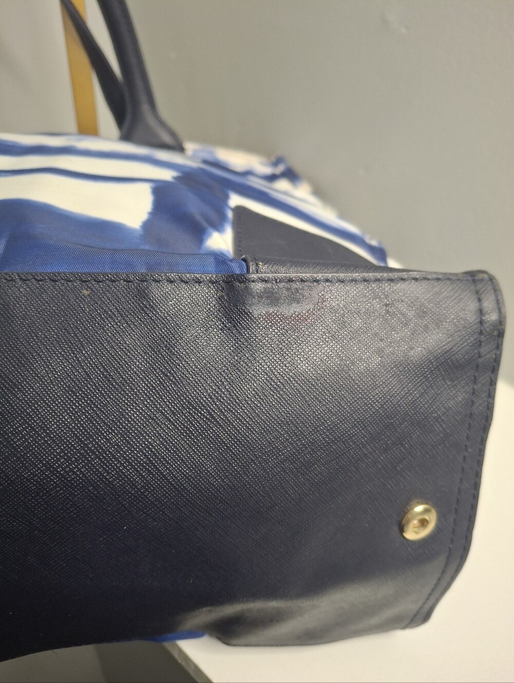 Tory Burch Ella Nylon Tote Bag Navy White Stripe Foldable Travel Bag - Picture 7 of 12